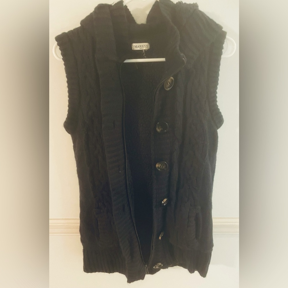 Marezzi Fleece Hooded Sweater Vest that Buttons and/or Zips with Pockets